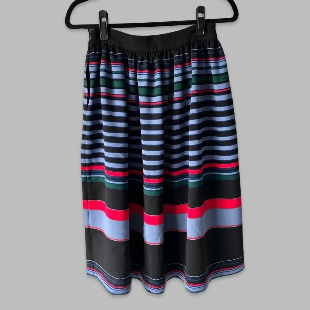 Zara Striped  Pleated A Line Midi Skirt